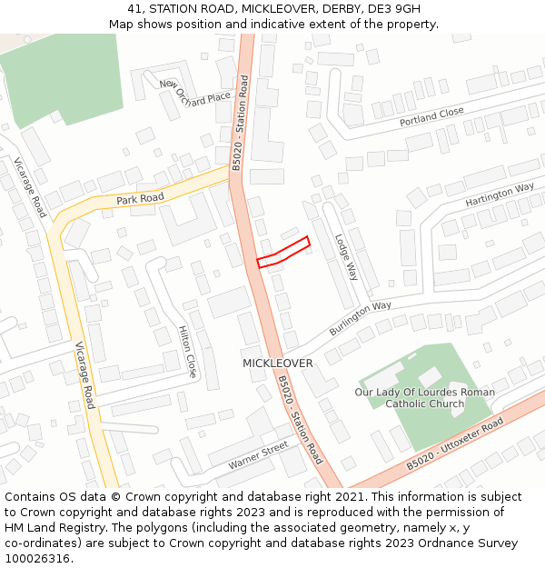 41, STATION ROAD, MICKLEOVER, DERBY, DE3 9GH: Location map and indicative extent of plot