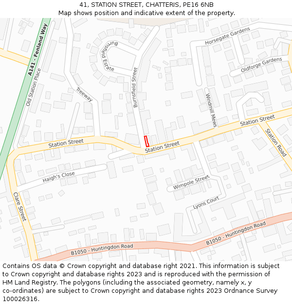 41, STATION STREET, CHATTERIS, PE16 6NB: Location map and indicative extent of plot