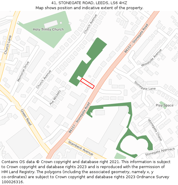 41, STONEGATE ROAD, LEEDS, LS6 4HZ: Location map and indicative extent of plot
