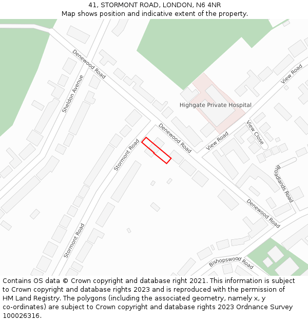 41, STORMONT ROAD, LONDON, N6 4NR: Location map and indicative extent of plot