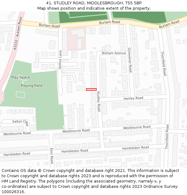 41, STUDLEY ROAD, MIDDLESBROUGH, TS5 5BP: Location map and indicative extent of plot