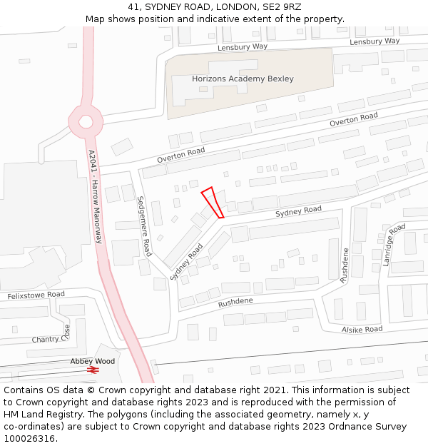 41, SYDNEY ROAD, LONDON, SE2 9RZ: Location map and indicative extent of plot