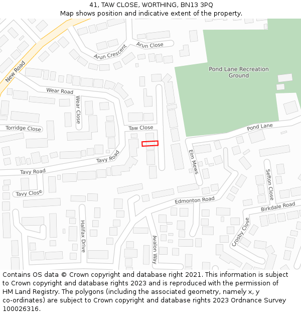 41, TAW CLOSE, WORTHING, BN13 3PQ: Location map and indicative extent of plot