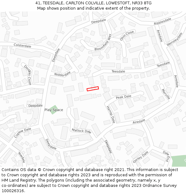 41, TEESDALE, CARLTON COLVILLE, LOWESTOFT, NR33 8TG: Location map and indicative extent of plot
