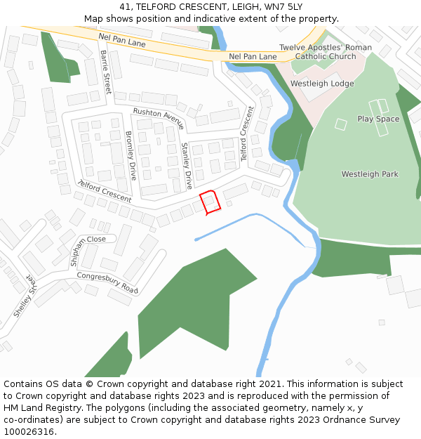 41, TELFORD CRESCENT, LEIGH, WN7 5LY: Location map and indicative extent of plot