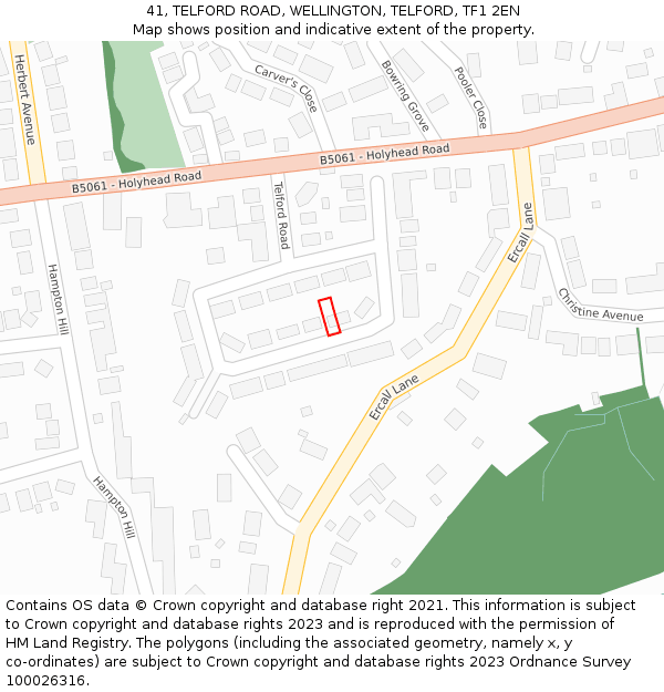 41, TELFORD ROAD, WELLINGTON, TELFORD, TF1 2EN: Location map and indicative extent of plot