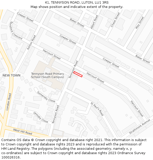 41, TENNYSON ROAD, LUTON, LU1 3RS: Location map and indicative extent of plot