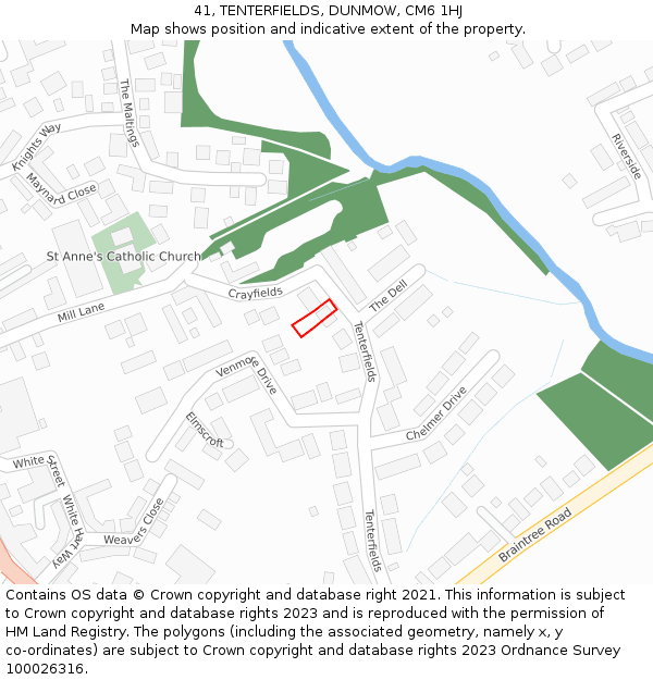 41, TENTERFIELDS, DUNMOW, CM6 1HJ: Location map and indicative extent of plot