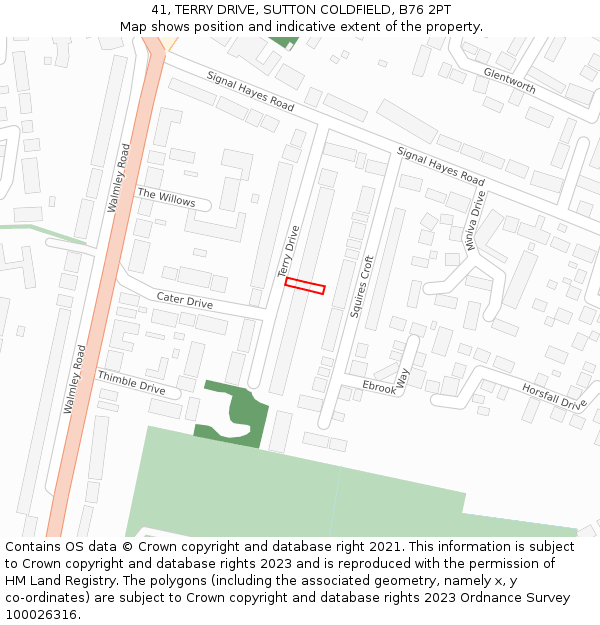 41, TERRY DRIVE, SUTTON COLDFIELD, B76 2PT: Location map and indicative extent of plot
