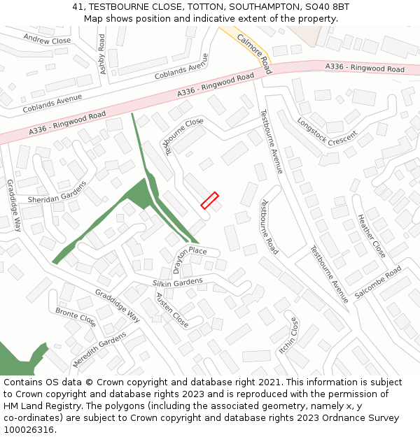 41, TESTBOURNE CLOSE, TOTTON, SOUTHAMPTON, SO40 8BT: Location map and indicative extent of plot