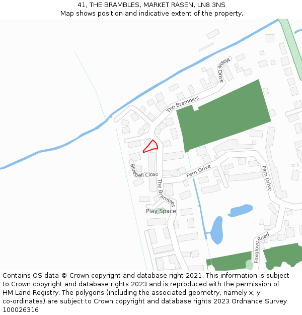 41, THE BRAMBLES, MARKET RASEN, LN8 3NS: Location map and indicative extent of plot