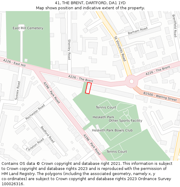41, THE BRENT, DARTFORD, DA1 1YD: Location map and indicative extent of plot