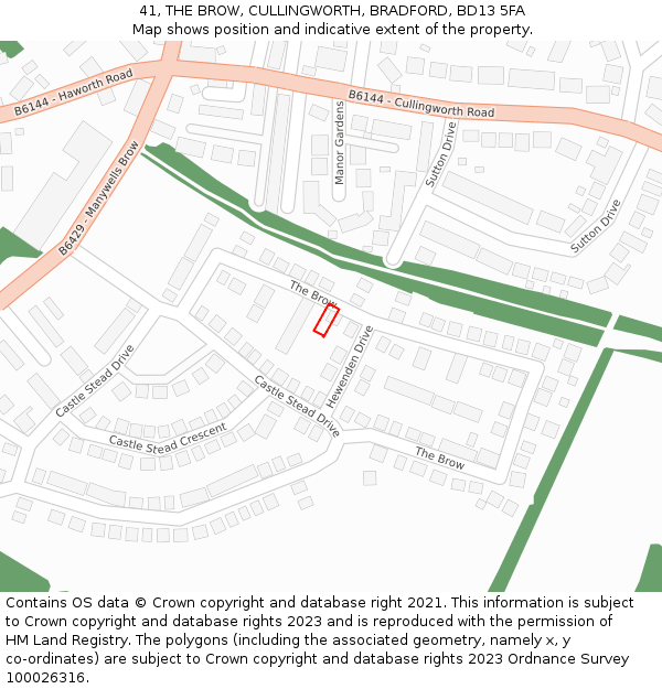 41, THE BROW, CULLINGWORTH, BRADFORD, BD13 5FA: Location map and indicative extent of plot