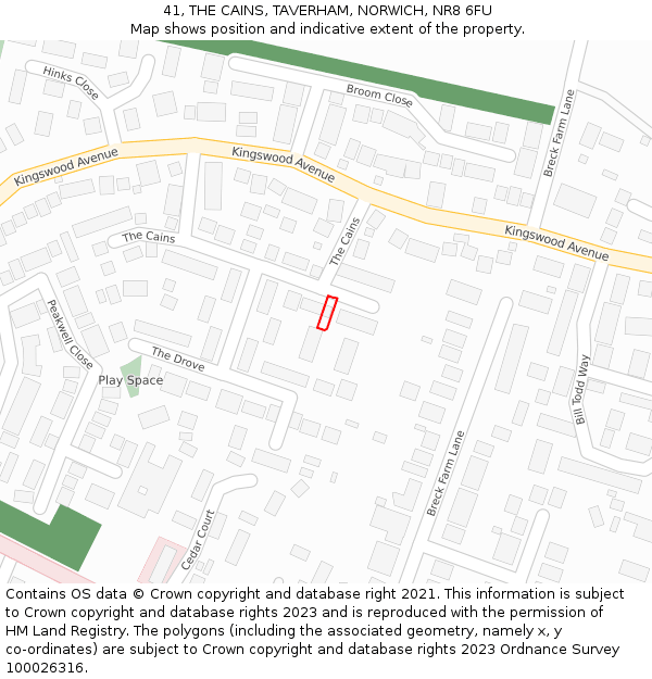 41, THE CAINS, TAVERHAM, NORWICH, NR8 6FU: Location map and indicative extent of plot
