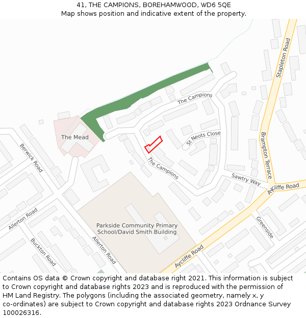 41, THE CAMPIONS, BOREHAMWOOD, WD6 5QE: Location map and indicative extent of plot