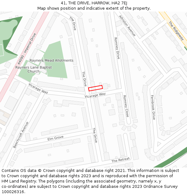 41, THE DRIVE, HARROW, HA2 7EJ: Location map and indicative extent of plot