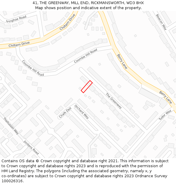 41, THE GREENWAY, MILL END, RICKMANSWORTH, WD3 8HX: Location map and indicative extent of plot