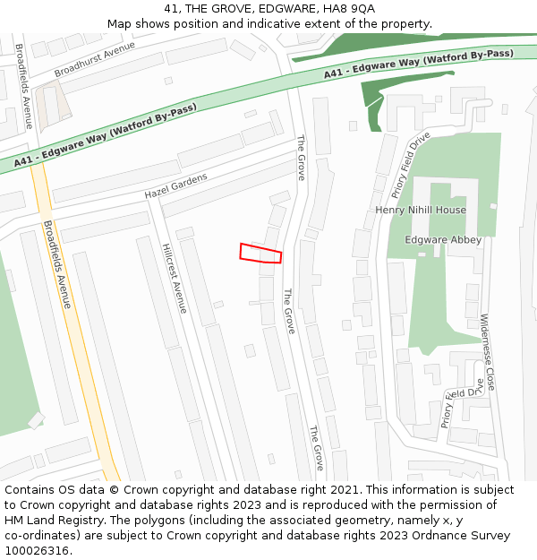 41, THE GROVE, EDGWARE, HA8 9QA: Location map and indicative extent of plot
