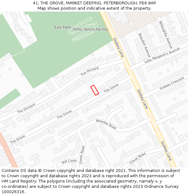 41, THE GROVE, MARKET DEEPING, PETERBOROUGH, PE6 8AP: Location map and indicative extent of plot
