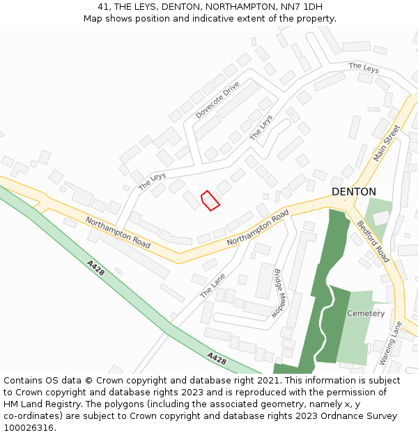 41, THE LEYS, DENTON, NORTHAMPTON, NN7 1DH: Location map and indicative extent of plot