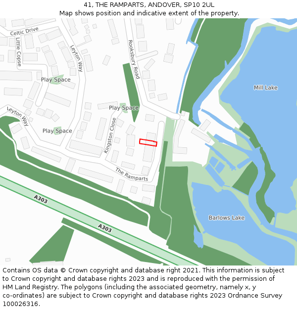 41, THE RAMPARTS, ANDOVER, SP10 2UL: Location map and indicative extent of plot