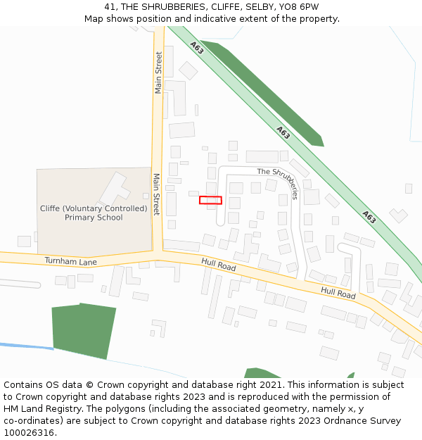 41, THE SHRUBBERIES, CLIFFE, SELBY, YO8 6PW: Location map and indicative extent of plot