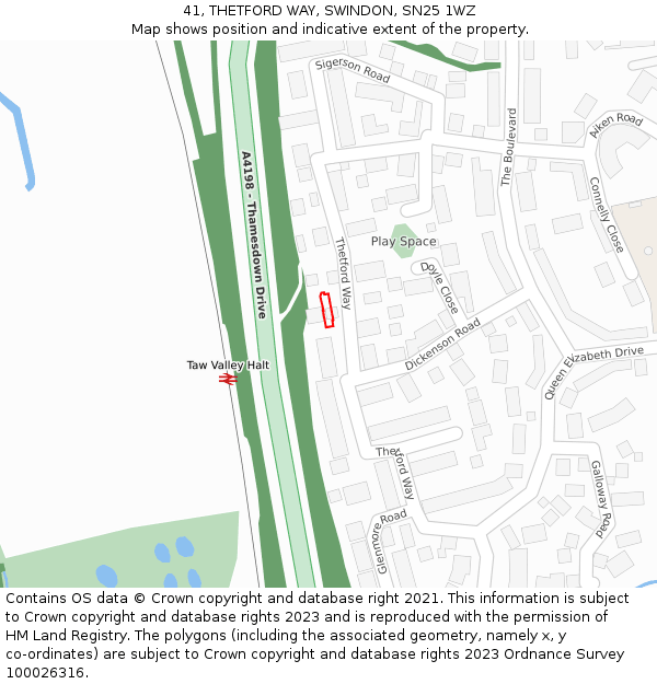 41, THETFORD WAY, SWINDON, SN25 1WZ: Location map and indicative extent of plot