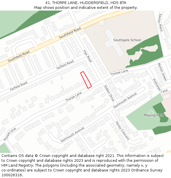 41, THORPE LANE, HUDDERSFIELD, HD5 8TA: Location map and indicative extent of plot