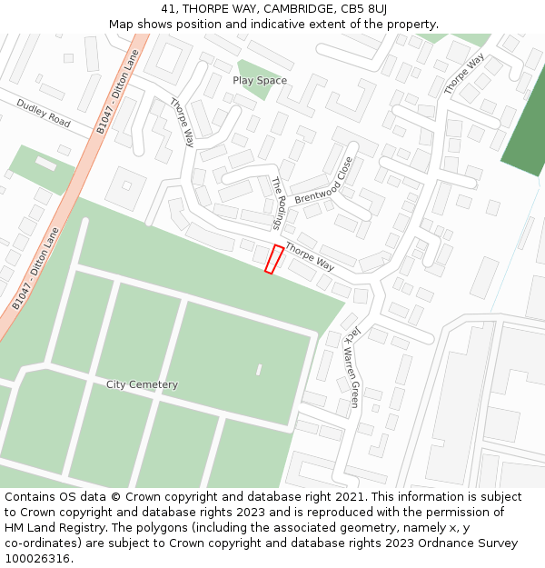 41, THORPE WAY, CAMBRIDGE, CB5 8UJ: Location map and indicative extent of plot
