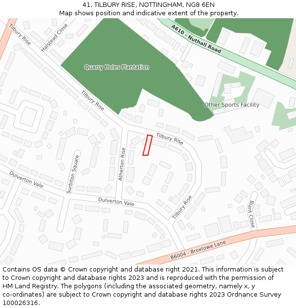 41, TILBURY RISE, NOTTINGHAM, NG8 6EN: Location map and indicative extent of plot