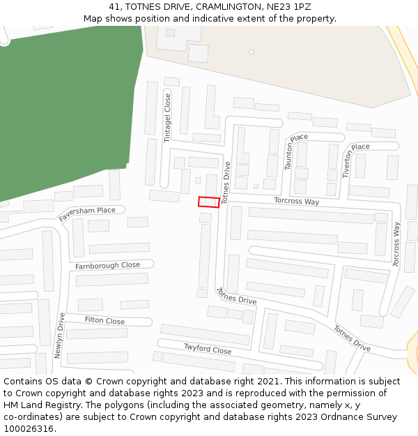 41, TOTNES DRIVE, CRAMLINGTON, NE23 1PZ: Location map and indicative extent of plot