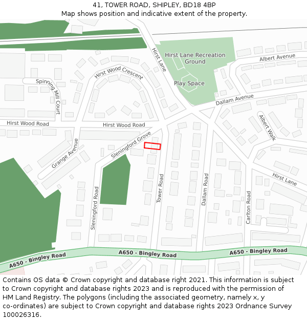 41, TOWER ROAD, SHIPLEY, BD18 4BP: Location map and indicative extent of plot