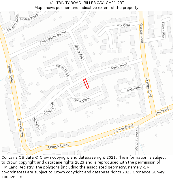41, TRINITY ROAD, BILLERICAY, CM11 2RT: Location map and indicative extent of plot