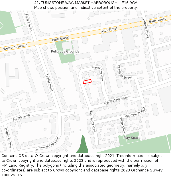 41, TUNGSTONE WAY, MARKET HARBOROUGH, LE16 9GA: Location map and indicative extent of plot
