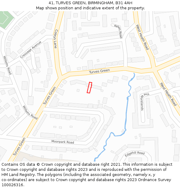 41, TURVES GREEN, BIRMINGHAM, B31 4AH: Location map and indicative extent of plot