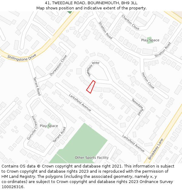 41, TWEEDALE ROAD, BOURNEMOUTH, BH9 3LL: Location map and indicative extent of plot
