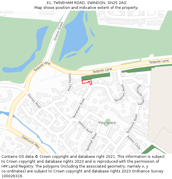41, TWINEHAM ROAD, SWINDON, SN25 2AG: Location map and indicative extent of plot