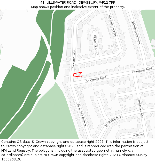 41, ULLSWATER ROAD, DEWSBURY, WF12 7PP: Location map and indicative extent of plot