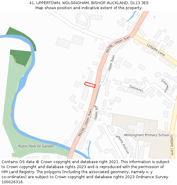 41, UPPERTOWN, WOLSINGHAM, BISHOP AUCKLAND, DL13 3ES: Location map and indicative extent of plot