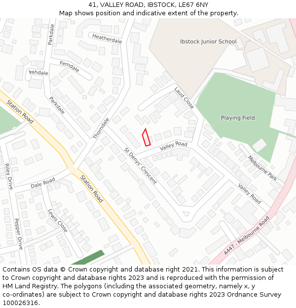 41, VALLEY ROAD, IBSTOCK, LE67 6NY: Location map and indicative extent of plot