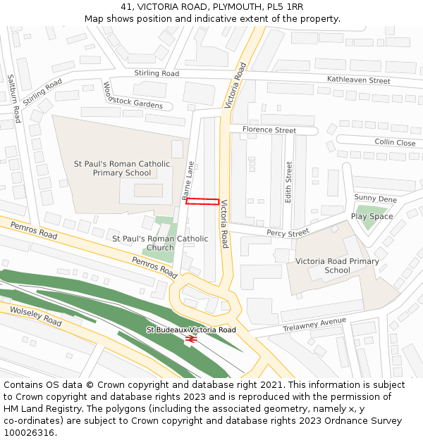 41, VICTORIA ROAD, PLYMOUTH, PL5 1RR: Location map and indicative extent of plot