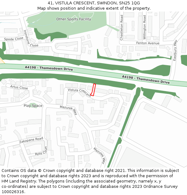 41, VISTULA CRESCENT, SWINDON, SN25 1QG: Location map and indicative extent of plot