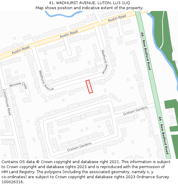 41, WADHURST AVENUE, LUTON, LU3 1UQ: Location map and indicative extent of plot