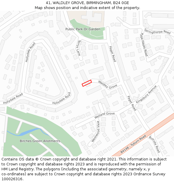 41, WALDLEY GROVE, BIRMINGHAM, B24 0GE: Location map and indicative extent of plot