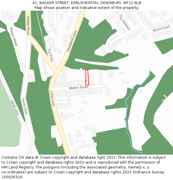 41, WALKER STREET, EARLSHEATON, DEWSBURY, WF12 8LB: Location map and indicative extent of plot