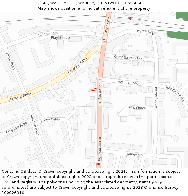 41, WARLEY HILL, WARLEY, BRENTWOOD, CM14 5HR: Location map and indicative extent of plot