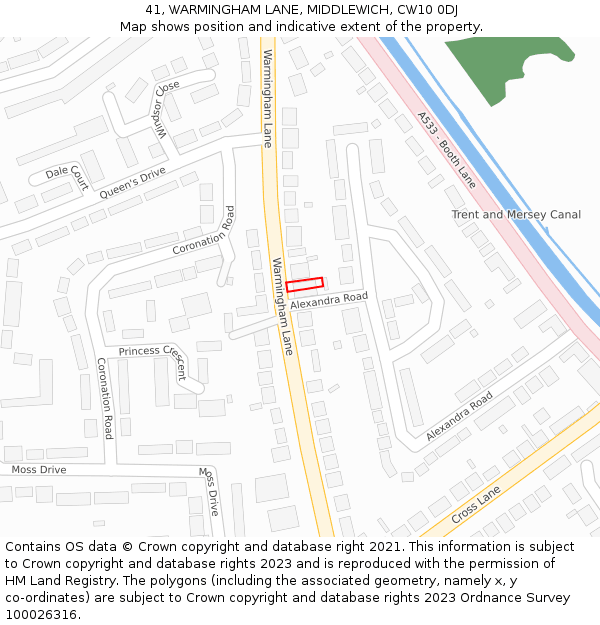 41, WARMINGHAM LANE, MIDDLEWICH, CW10 0DJ: Location map and indicative extent of plot