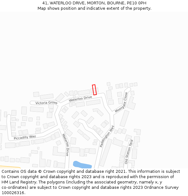 41, WATERLOO DRIVE, MORTON, BOURNE, PE10 0PH: Location map and indicative extent of plot