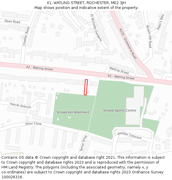 41, WATLING STREET, ROCHESTER, ME2 3JH: Location map and indicative extent of plot
