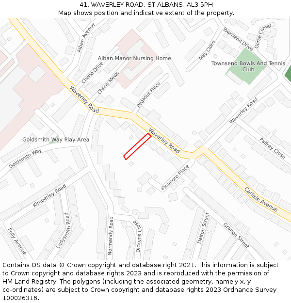 41, WAVERLEY ROAD, ST ALBANS, AL3 5PH: Location map and indicative extent of plot